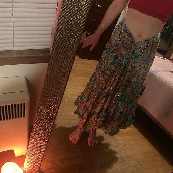 100% COTTON Vintage sequin beaded Romantic bohemian skirt - Picture 13 of 17